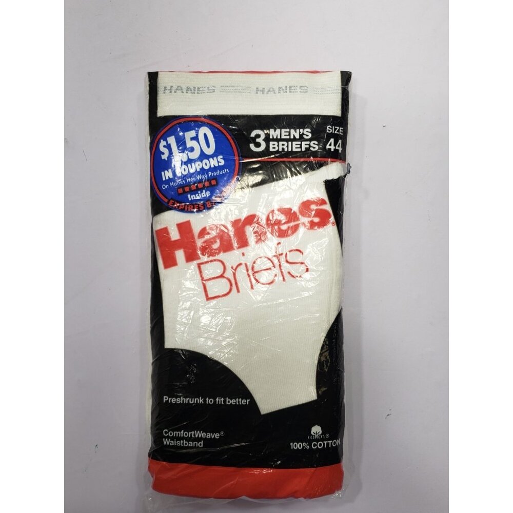 Vintage 1987 Hanes White Briefs Underwear Size 44 100% Cotton 3 pack New